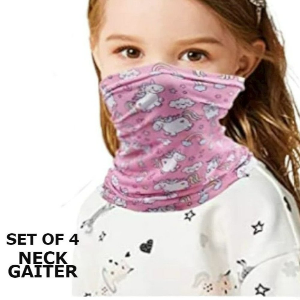 Set‎ Of 4 Genovega Kids Washable Reusable Multi-Print Face Cover Neck Gaiter OS